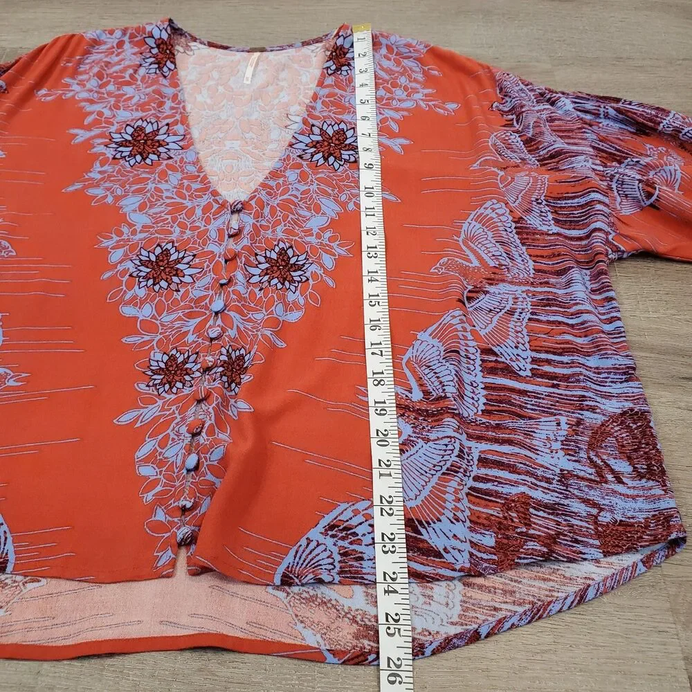 Free People Oversized Balloon Sleeve Peasant Top XS Boho Cottagecore Artsy